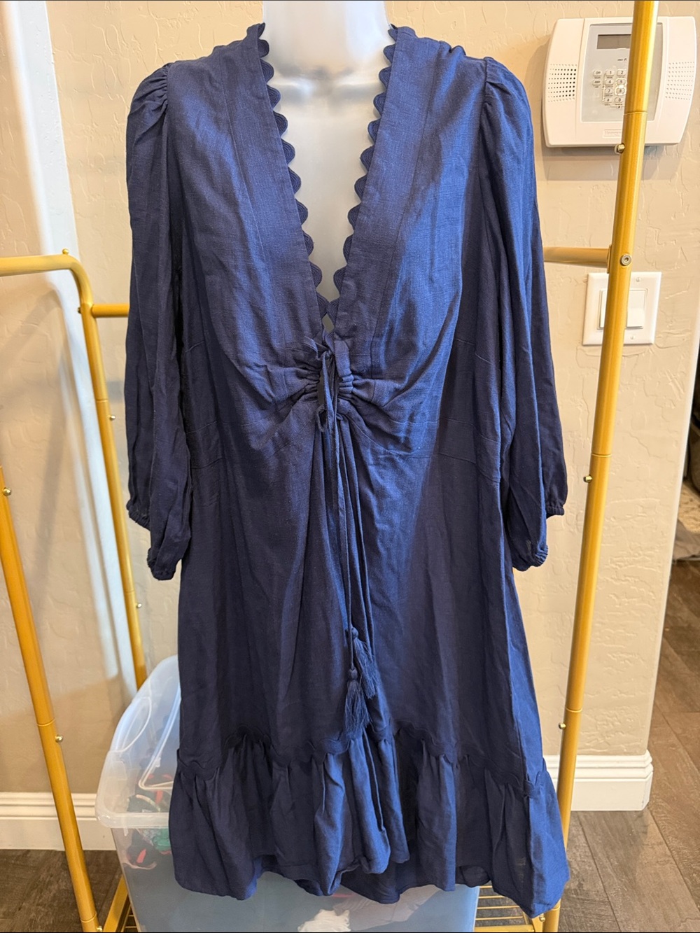City Chic Navy Scalloped Tie-Front Midi Dress